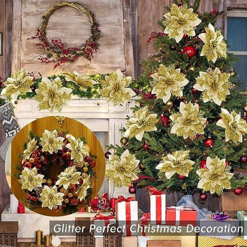 12pcs Artificial Poinsettia Flowers