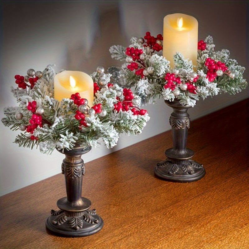 Boho Style Christmas Wreath Set with Candle Holders