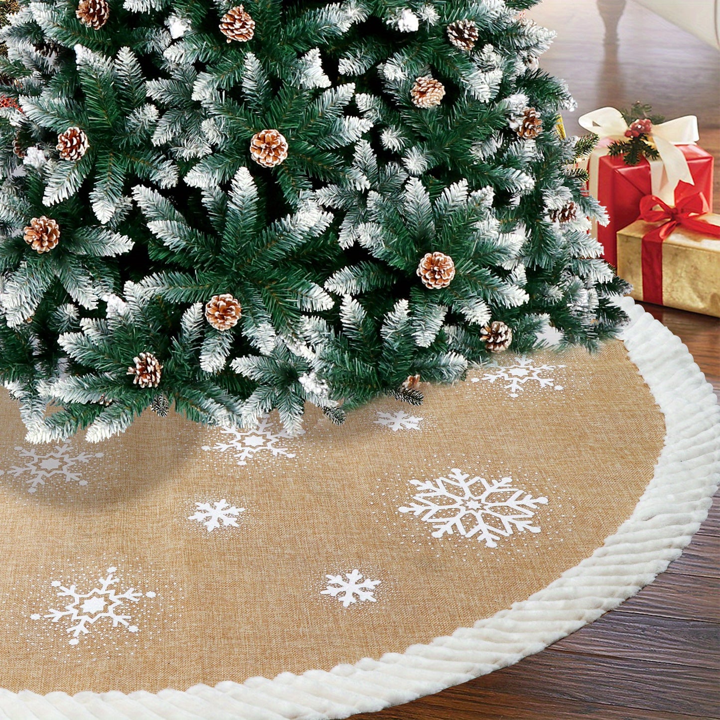 Festive Linen Christmas Tree Skirt