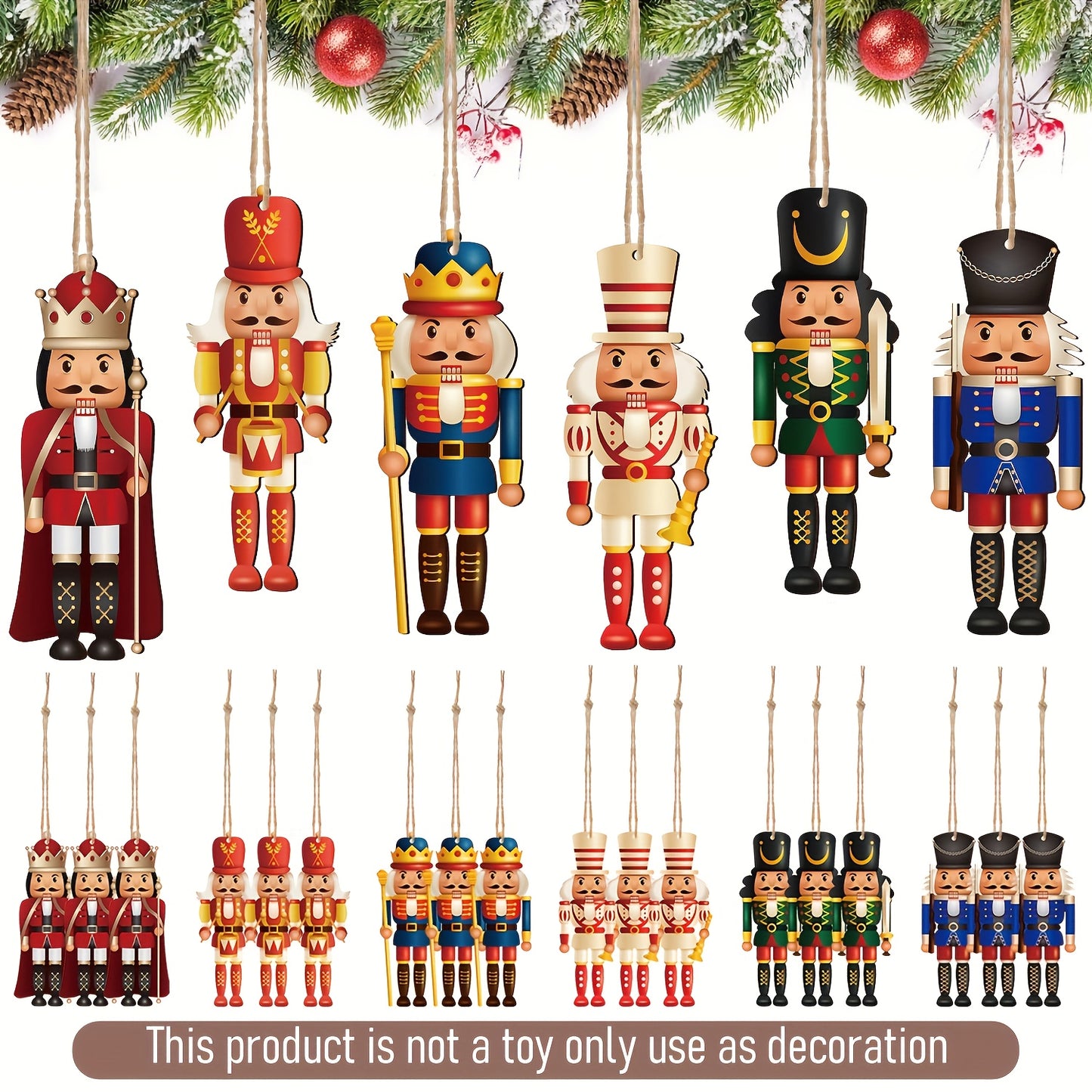 6pcs Set Of Large Wooden Nutcracker Ornaments