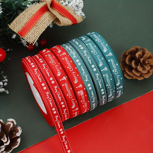 Christmas Red Green Ribbon Thread Printed