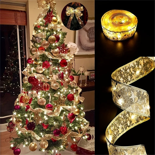 Golden Christmas Ribbon Fairy Lights