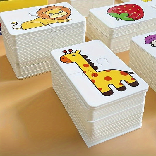 32-Piece Animal & Fruit Themed Matching Puzzle Cards for Kids