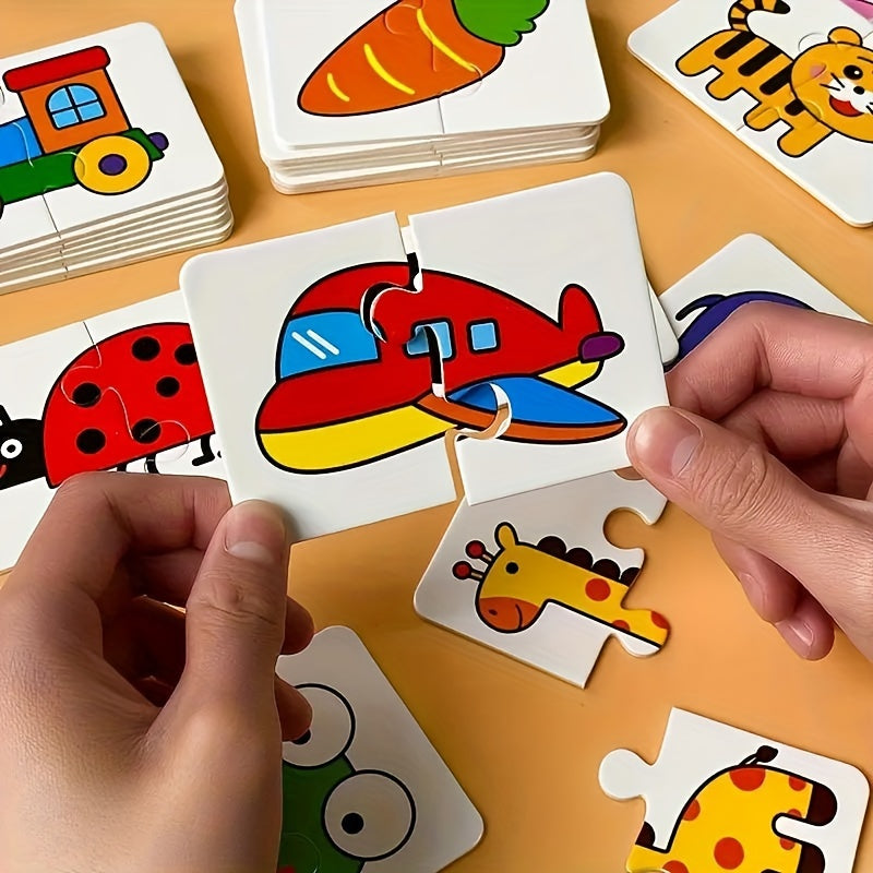 32-Piece Animal & Fruit Themed Matching Puzzle Cards for Kids