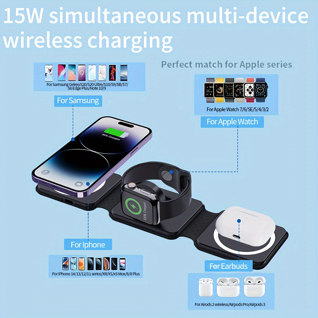 15W Three-in-one Portable Folding Wireless Charging Station