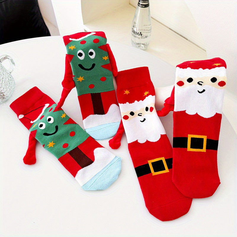 Cozy Magnetic Hand-Holding Christmas Socks for Couples