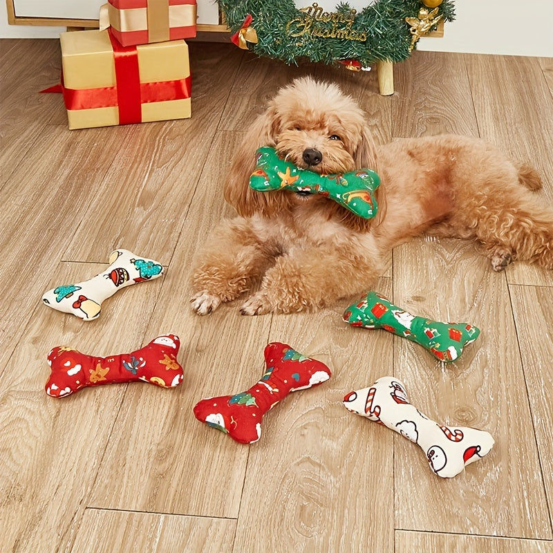 Durable Christmas Plush Bone-Shaped Pet Toy