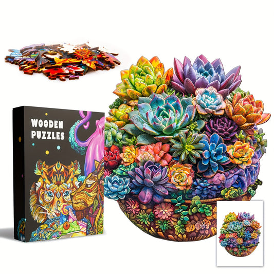 Unique Succulent In Pot Wooden Puzzle