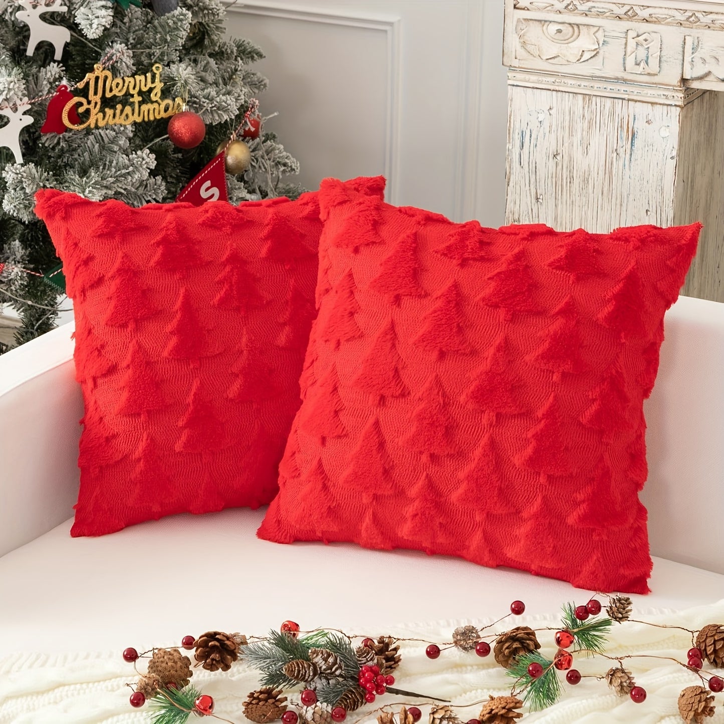 Soft Plush Faux Fur Christmas Throw Pillow Cover