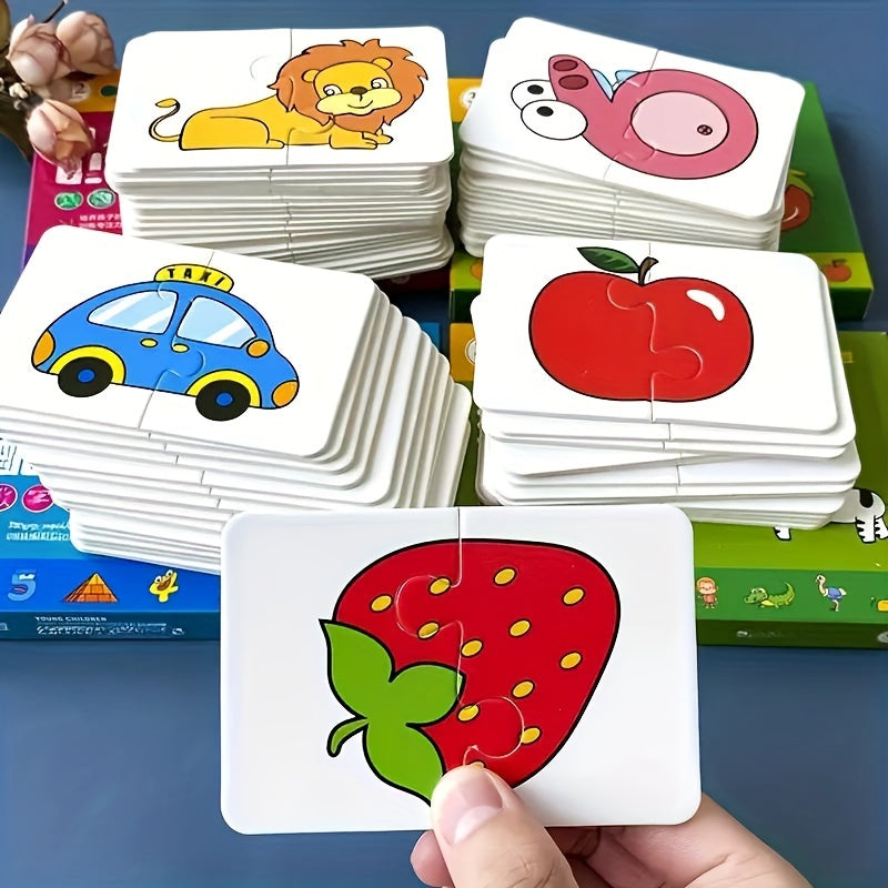 32-Piece Animal & Fruit Themed Matching Puzzle Cards for Kids