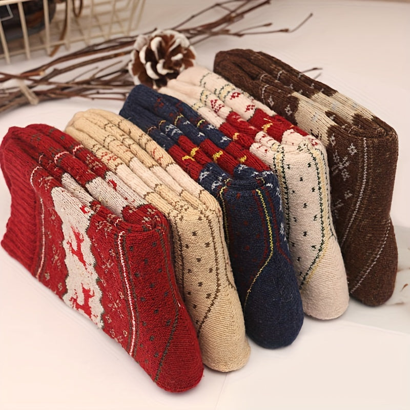 5 Pairs Elk Print Thickened Socks