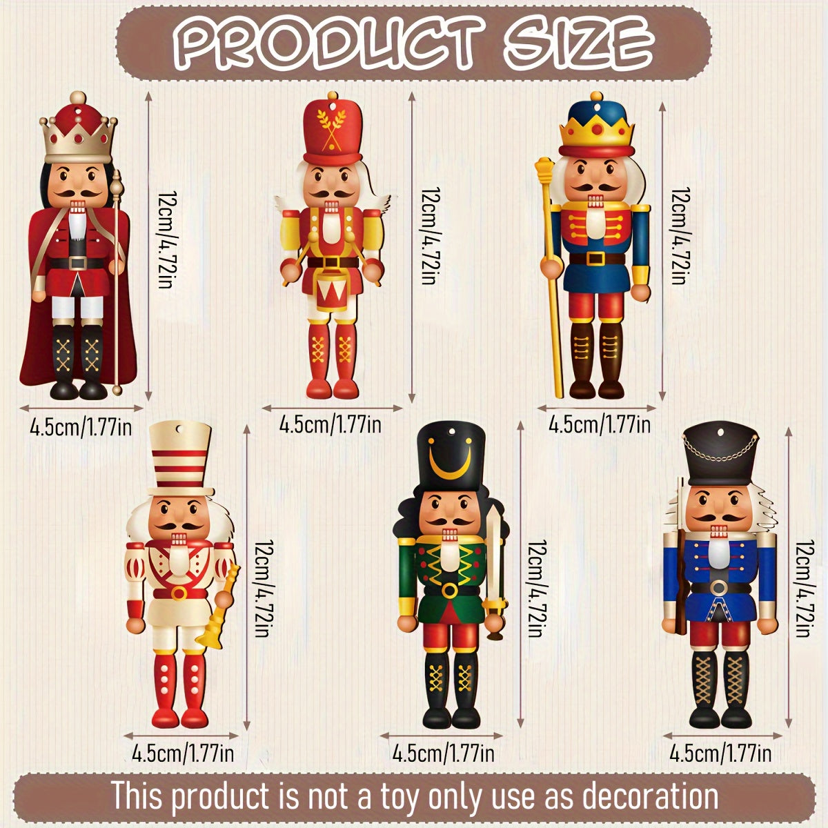 6pcs Set Of Large Wooden Nutcracker Ornaments