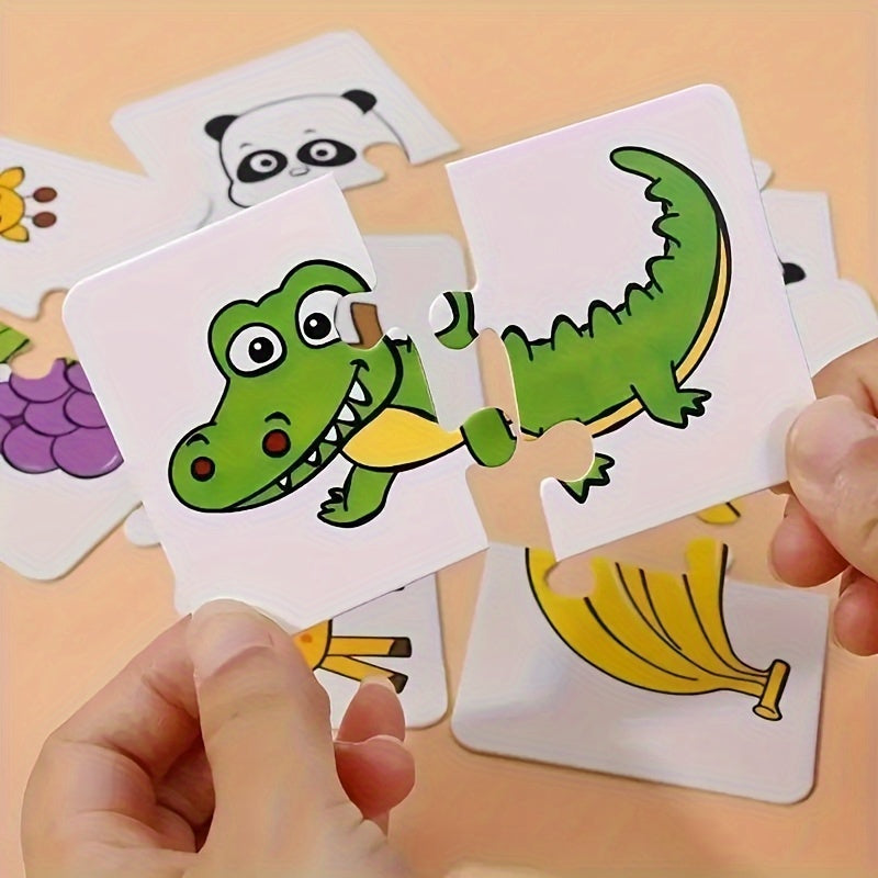 32-Piece Animal & Fruit Themed Matching Puzzle Cards for Kids