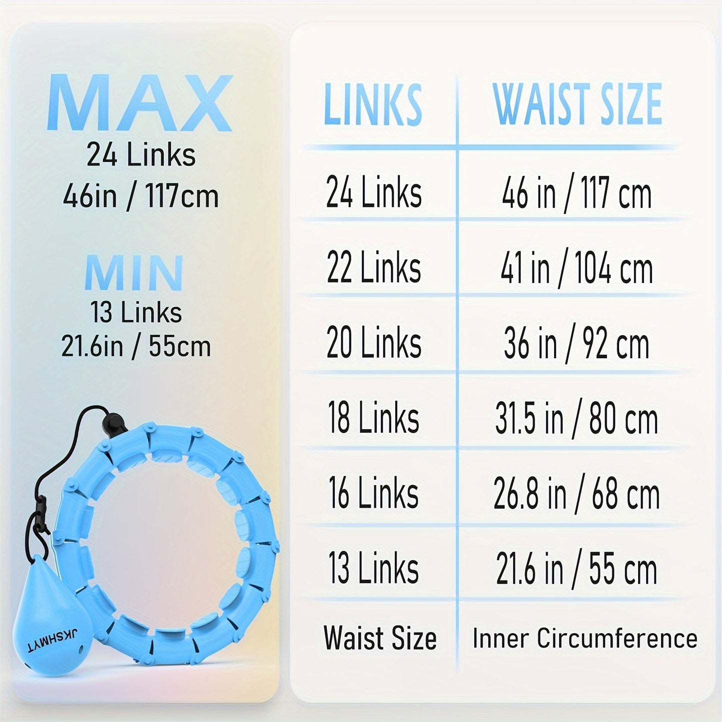 Adjustable Weighted Hoop for Fitness with 24 Detachable Links - 116.84cm